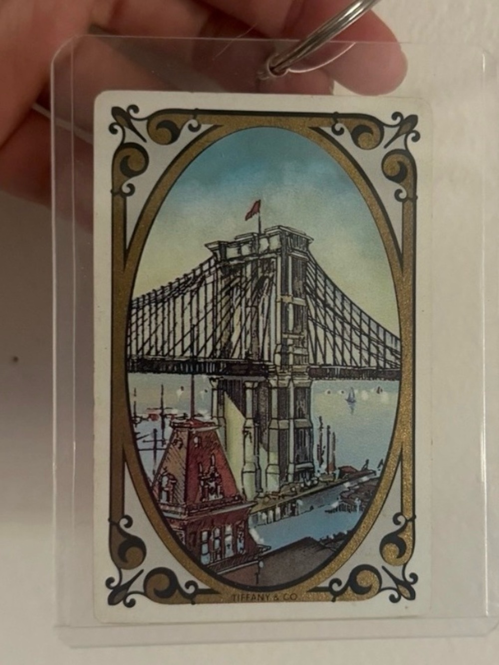 Tiffany & Co. playing card featuring an illustration of the Brooklyn Bridge.